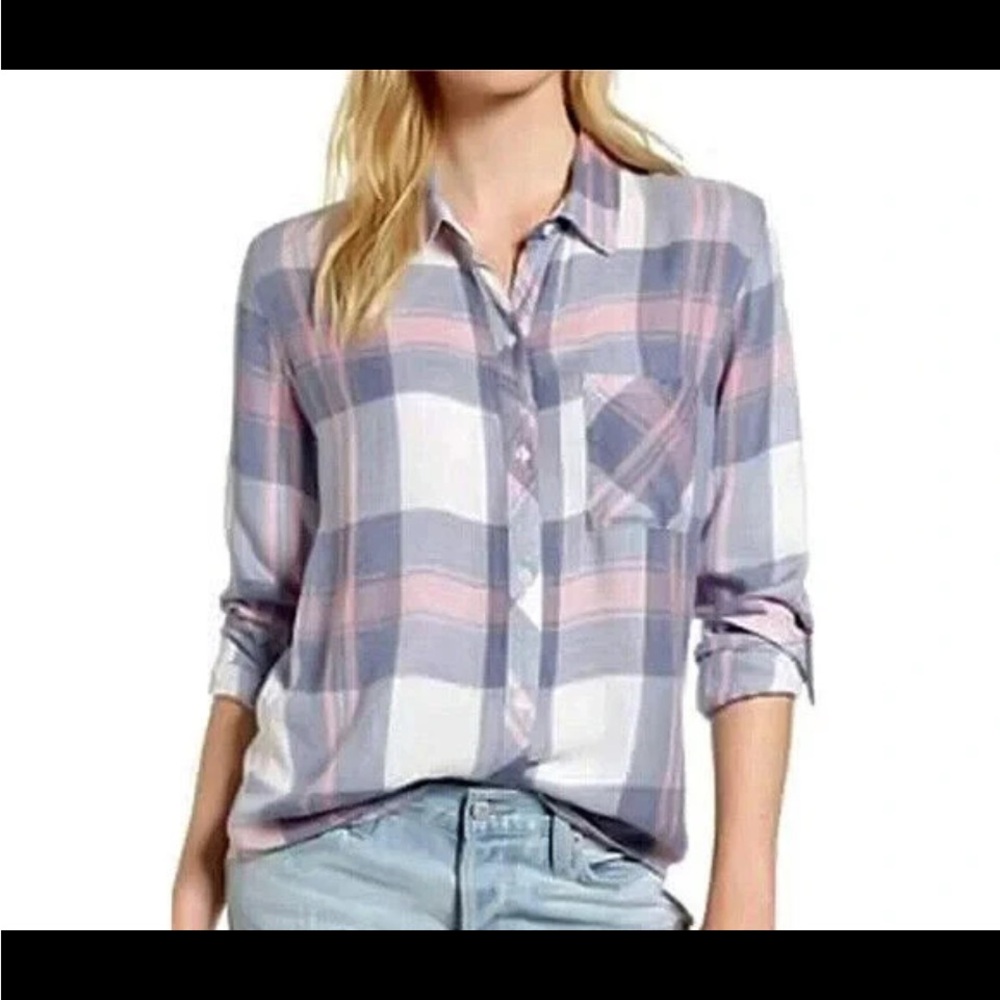 Rails Hunter Plaid Shirt Women's Size XS Mulberry Blue Pink Soft Flannel